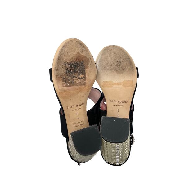 Kate Spade Black Satin Crystal Embellished Block Heel Strappy Sandal Womens 8 - Picture 7 of 8